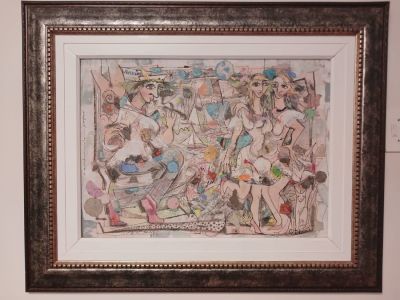 REDUCED: Investment Art By Martin Wenkidu - Mixed Media "Life at Sea", Signed & Titled - 72cm x 