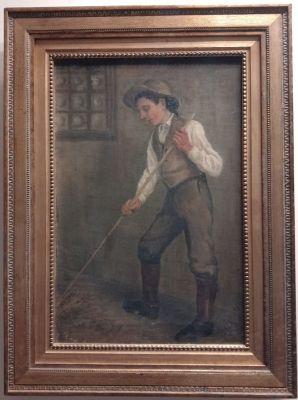 Oil Painting on Canvas of a Stable Boy Sweeping Framed and Signed . Oil Painting on Canvas 