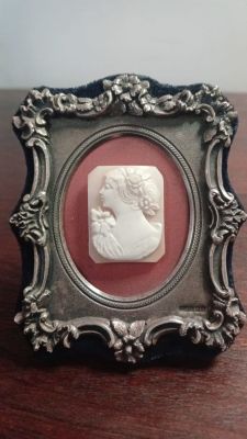 REDUCED: Vintage Rectangular Genuine Shell Cameo, Loosely Mounted in a Britannia Silver Frame . S 