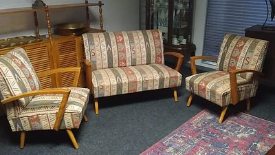 Mid-Century Parker Knoll Solid Wood Retro Lounge Suite - STC. A double seater and 2 single 