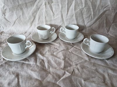 Porcelain Huguenot Royale Espresso Cups and Saucers . Continental China (late 80's/early 90's) 