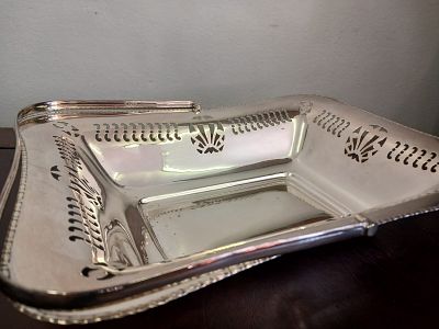 Large Silver Plated Bread or Snack Basket. This elegant piece with a refined rectangular shape