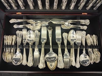 140-Piece Silver Plated Kings Pattern Cutlery Set. A comprehensive 140-piece cutlery set
