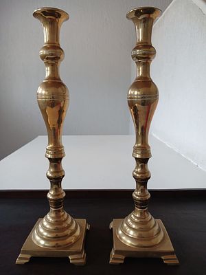 Pair of Antique Brass Candlesticks (42.5cm High) - STC. . An elegant and substantial set. Brass