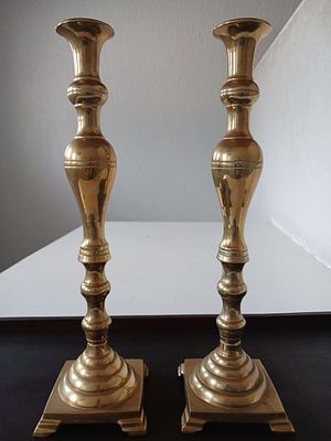 Pair of Antique Brass Candlesticks (42.5cm High) - STC. . An elegant and substantial set. Brass