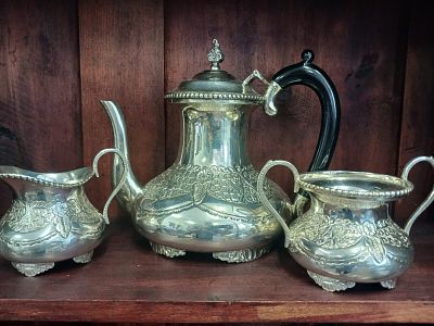 Antique Reproduction 3-Piece Silver Tea Set - 850g - Hand Chased | Made in India | Stamped “Silver”