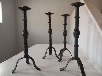 Rustic Steel Candlesticks . This stunning set of four tall rustic steel candlesticks, expertly 