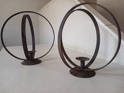 Brutalist Metal Candle Holders. A stunning pair of Brutalist metal candle holders, expertly 