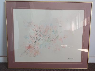 Original Daphne Garrett Floral Watercolour (possibly Bougainvillea) Beautifully Framed Behind Glass.