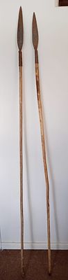 Two Decorative Spears with Metal Spearheads. The two decorative spears feature metal spearheads 