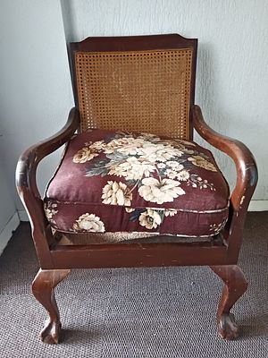 Antique Imbuia Ball & Claw Armchair with Rattan Back . The Imbuia Ball and Claw Armchair is a 