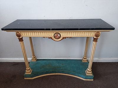 Neoclassical Style Console Table with Marble Top. This console table has an elegant, timeless 