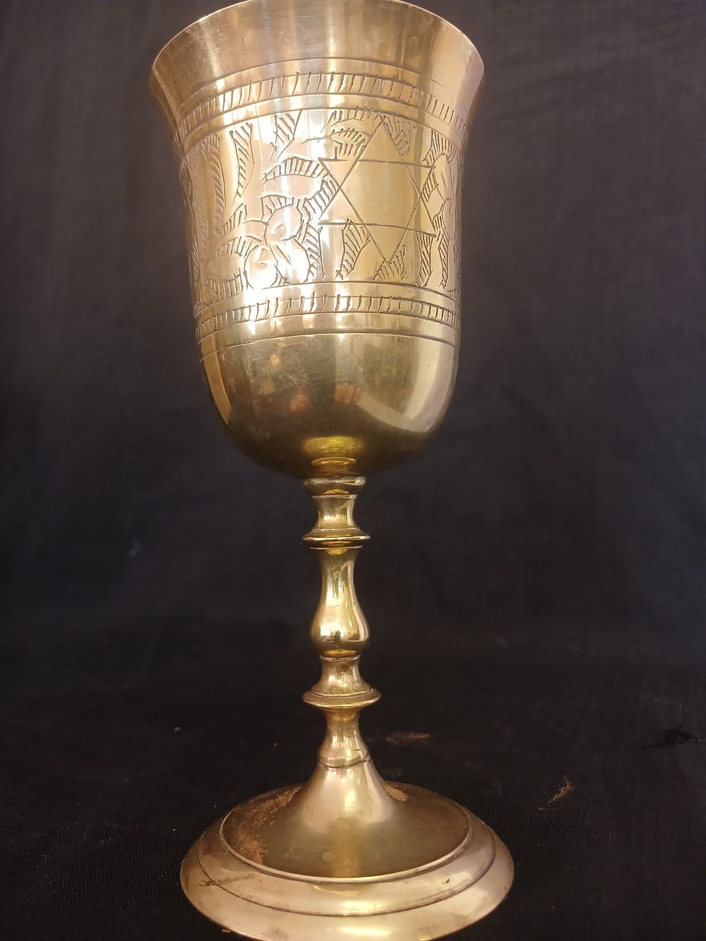 Large Old Chased Brass Kiddush Cup/Wine Chalice. This exquisite old brass Kiddush Cup/Wine 