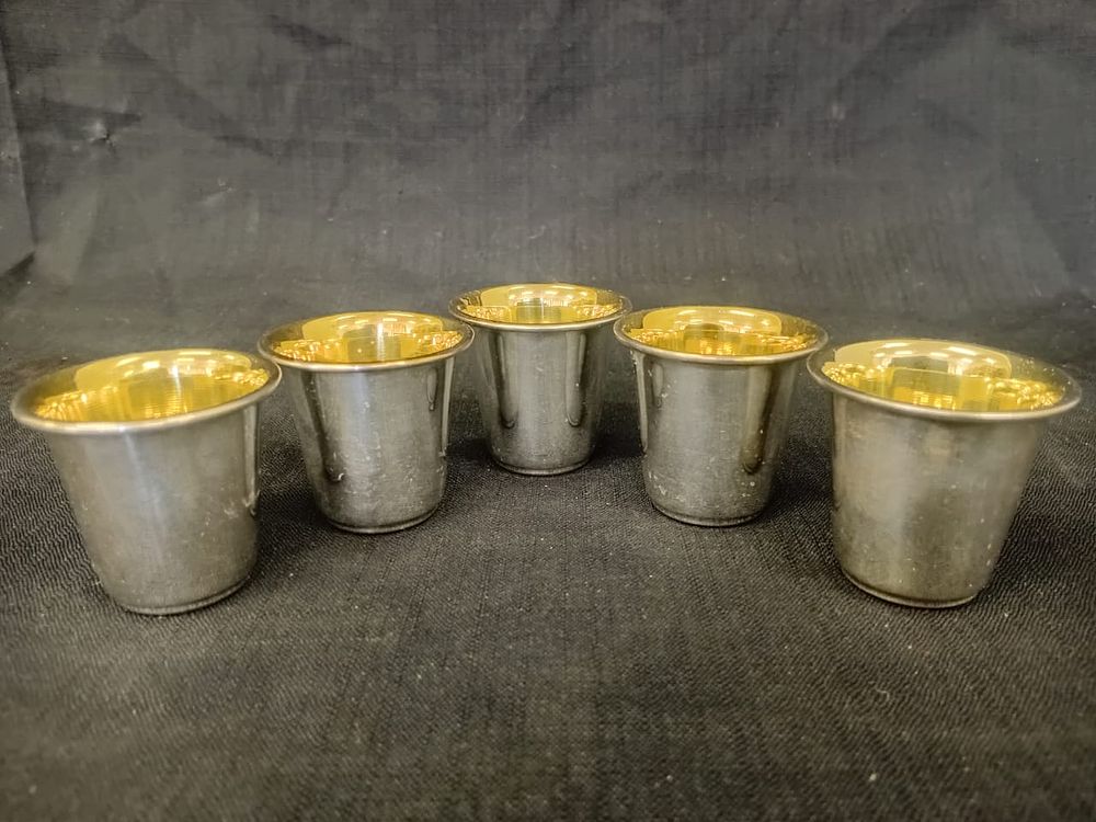 Set of Five 925 Silver Hazorfim Kiddush Cups, each beautifully crafted in sterling silver and 