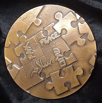 Israeli 1991 Madrid Peace Conference Bronze Medal. Peace in 4 different languages on one side. 