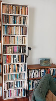 Tall White Bookshelf with Books. Add character and practicality to any room with this tall 