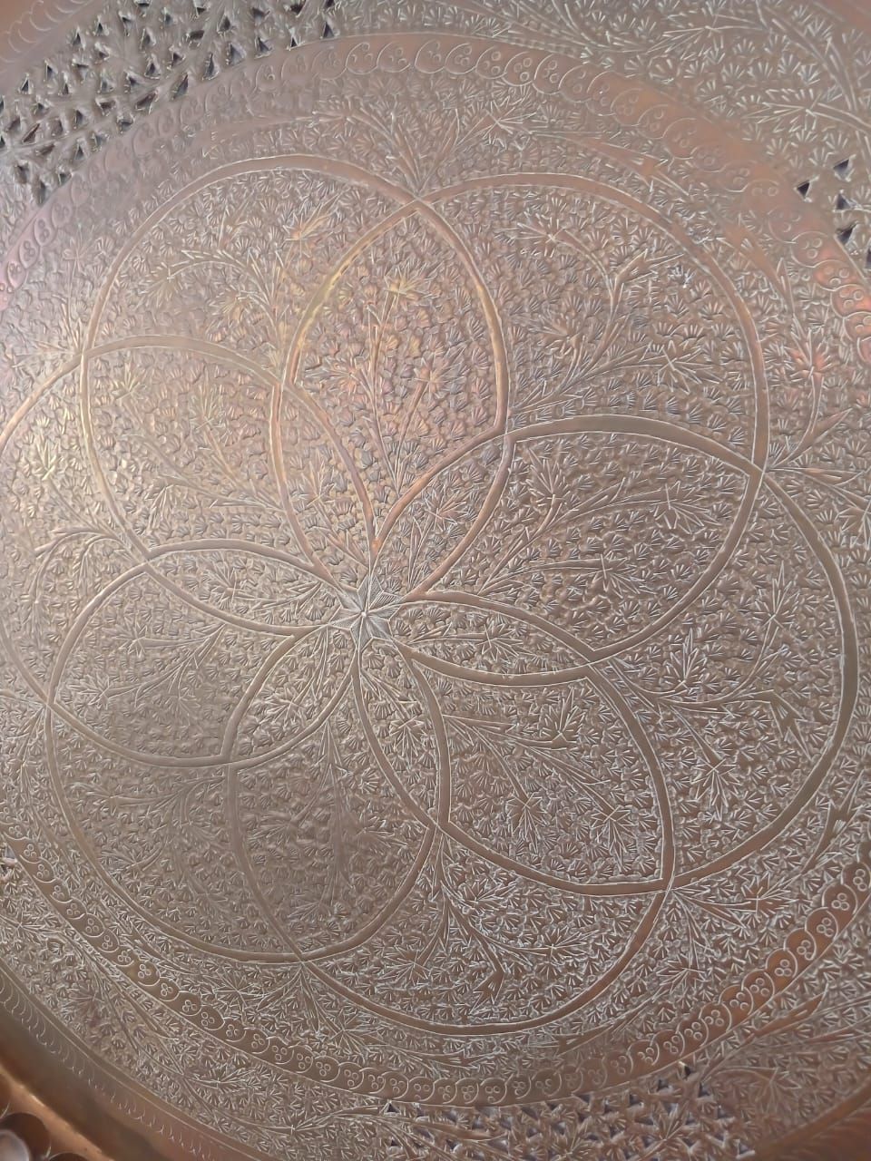 Large Brass Decorative Tray. Elegant and versatile, this large brass decorative tray features a 