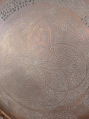 Large Brass Decorative Tray. Elegant and versatile, this large brass decorative tray features a 