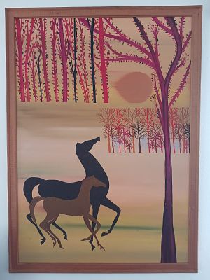 Unattributed Horse Painting. Make a bold statement with this large, unattributed horse painting 
