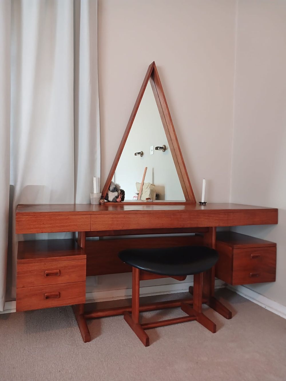 Mid-Century Dressing Table with Matching Chair. Stylish mid-century dressing table paired with a 