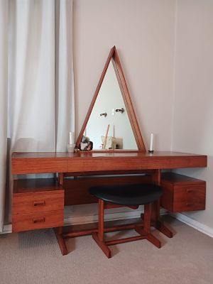 Mid-Century Dressing Table with Matching Chair. Stylish mid-century dressing table paired with a 