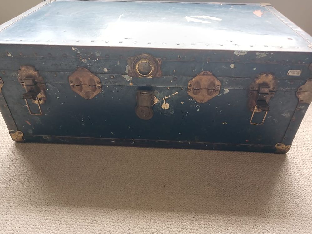 Vintage Shipping Trunk. Sturdy vintage shipping trunk with classic design, ideal for storage 