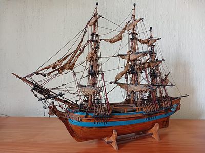 Handcrafted Wooden Model of the Superbe Ship – Wood, Metal & Cotton – Nautical Decor Collectible. 