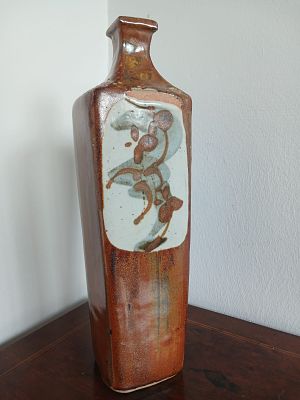 Tim Morris Tall Rectangular Vase – Abstract Stoneware, Square Neck & Rim, 37cm, From E Resnick 