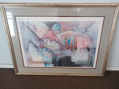 Print Geometric Abstract Jay Hall Signed Industry. Size in Frame: 116cm x 88cm 
This signed 