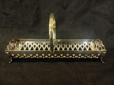 Silver Plated Bread or Snack Basket by Yeoman Plate . This basket features a pierced, openwork 