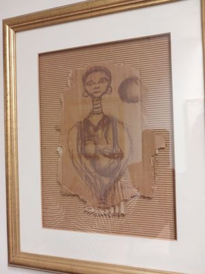 Winston Masakeng Saoli - Figure with Drum - In Pen on Card. . Introducing the Winston Churchill 