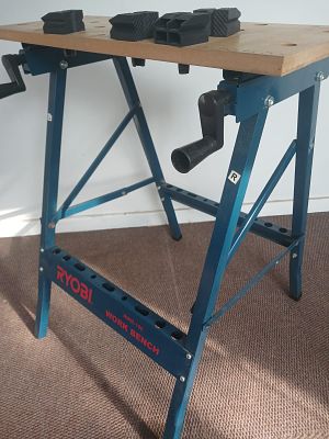 Used Ryobi RWB-100 Folding Clamping Workbench – Adjustable Table for DIY & Workshop Use. A 