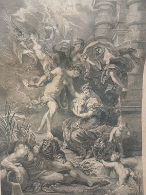 “La Naissance de la Reine” Lithograph After Rubens – Antique Print with Visible Foxing. Decorativ 