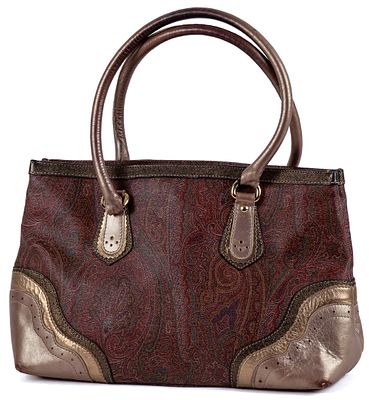 ETRO. A canvas and metallic leather bag with bohemian motifs 150 - 250 €