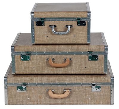 TIZLITE. Three English suitcases in beige canvas and silver-toned metal 22 x 43 x 76 cm the 
