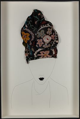 Mujer con turbante. Mari Qui&ntilde;onero, 21st Century "Woman with Turban" Ink and textile 