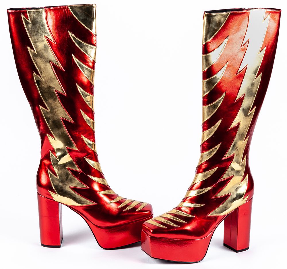 JEFFREY CAMPBELL. Metallic leather high boots in red and gold. Limited edition 100 - 150 €