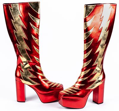 JEFFREY CAMPBELL. Metallic leather high boots in red and gold. Limited edition 100 - 150 €