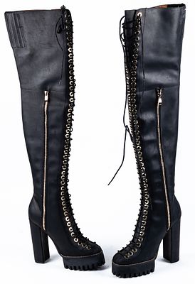 JEFFREY CAMPBELL. Black leather high boots with laces and zipper 100 - 150 €