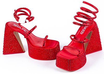 NAKED WOLFE. Platform shoes in red leather with rhinestones 50 - 100 €