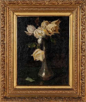 Florero con rosas blancas. Enrique Mart&iacute;nez Cubells y Ruiz (Madrid, 1874 - M&aacute;laga 