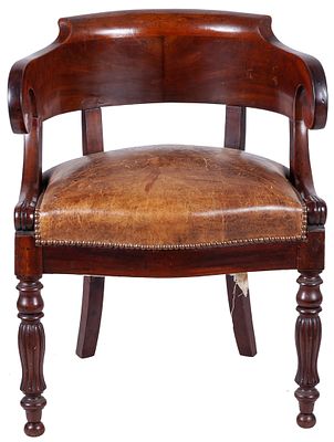 A French Louis-Philippe leather-upholstered and mahogany bureau armchair, mid. 19th Century 78 