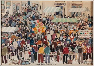 Rastro de Madrid. Francisco Catal&aacute;n (Ayora, Valencia, 1947) "Rastro of Madrid" Gouache 