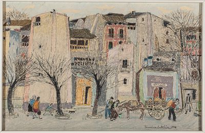 Calle de Madrid. Francisco Catal&aacute;n (Ayora, Valencia, 1947) "Street of Madrid" Gouache and 