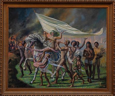 Alegoría de la Paz. Vicente Maeso (Melilla, 1919 - Madrid, 1993) "Allegory of Peace" Oil on 