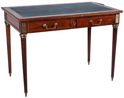 Mesa escritorio francesa de caoba con tapa de cuero estilo Luis XVI. Faltas 75 x 49 x 92 cm 400 