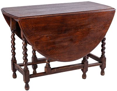 Mesa de alas inglesa de roble con pata torneada salom&oacute;nica 72 x 140 cm 200 - 300 €