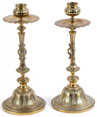 Pareja de candeleros de lat&oacute;n dorado 22 cm 100 - 150 €