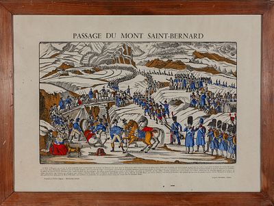 Passage du Mont Saint-Bernard. A French coloured engraving "Passage du Mont Saint-Bernard", 19th 