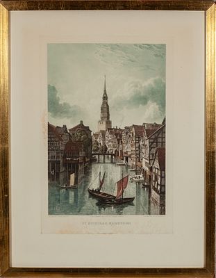 Vista de la Iglesia de San Nicol&aacute;s en Hamburgo, Alemania. I. C. Varrall after Robert Batty, 19th 